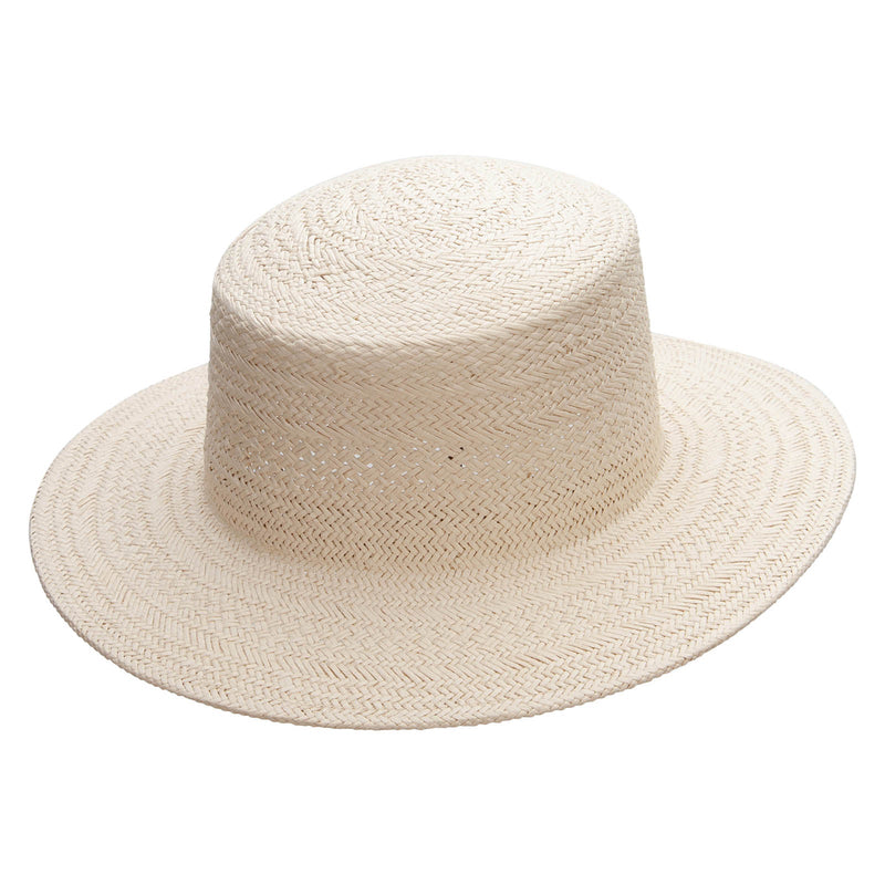 Women's Woven Paper Boater Flat Top Hat
