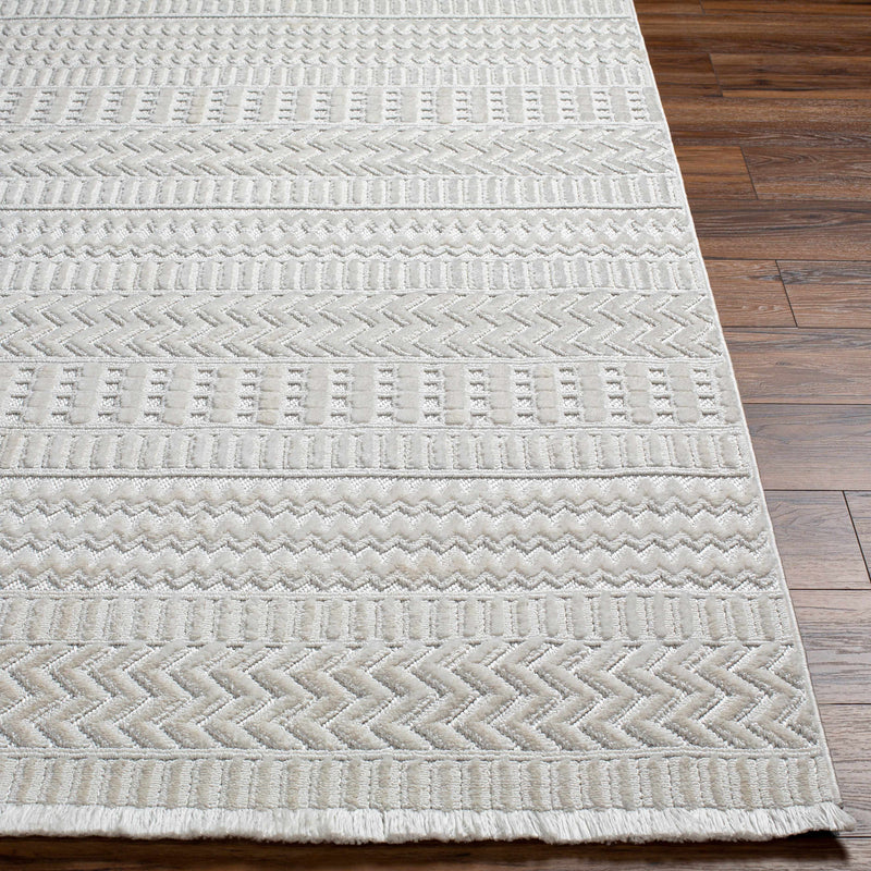 Cira Ivory Textured Area Rug with Fringes