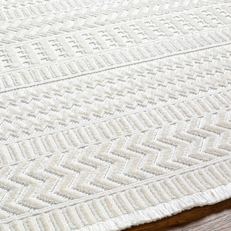 Cira Ivory Textured Area Rug with Fringes