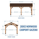 [12X20FT] Alora Premium All Cedar Wooden Carport Pavilion Gazebo With Sloped Hardtop Steel Roof (92758314)