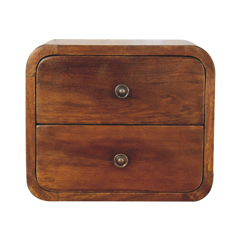 Solid Wood Floating Mini Nightstand, 2-Drawers, Chestnut, photo 2 of 10