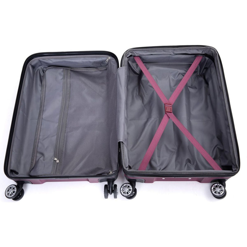 3 Piece Luggage Sets PC Lightweight & Durable Expandable Suitcase with Two Hooks, Double Spinner Wheels, TSA Lock, (21/25/29) Wine Red