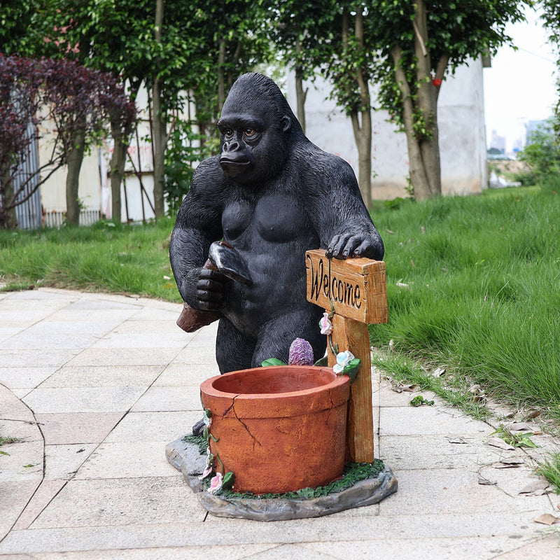 Outdoor Garden Sculpture Chimpanzees Flower Pot Planter, photo 2 of 10