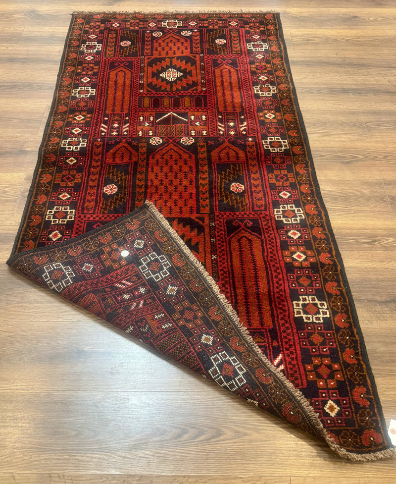 Afghan Rug 3x7, Balouch Carpet, Tribal Rug, Red, New