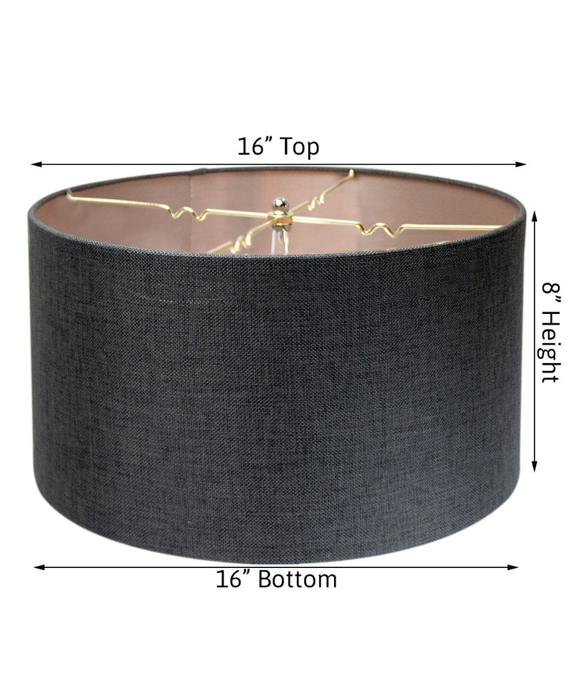 16"x16"x9" Granite Gray Burlap Hardback Drum Lampshade