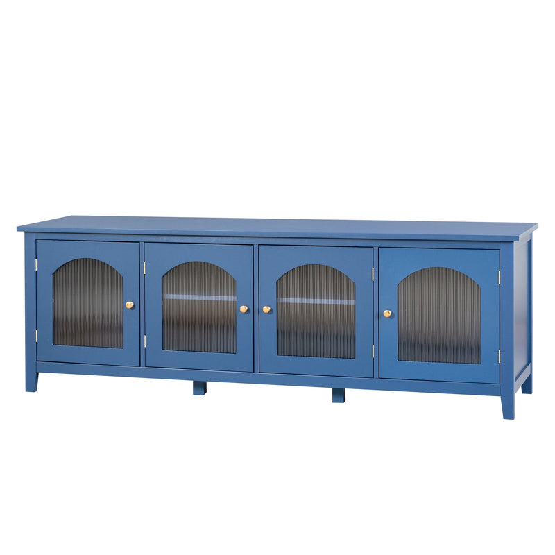 71-inchstylishTVcabinet Entertainment CenterTV stand,TVConsoleTable, Media Console,solidwood frame,Changhong glass door,Metal handle,antique blue,canbeplacedin the children's room,bedroom Living Room