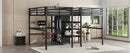 Twin Over Twin Metal Loft Bed with Double Desk and Wardrobe and Shelves with Electrical Outlet for Space Saving and Noise Reduction,Black