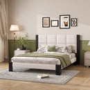 Boucle Queen Bed Frame With Square-Stitched Headboard