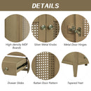 24" Bathroom Vanity with Ceramic Basin, Rattan Bathroom Storage Cabinet with Two Doors and Drawer, Solid Frame, Natural