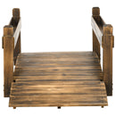 7.5' Wooden Garden Bridge with Planters, Stained Finish Arc Footbridge with Safety Railings for Backyard, Pond Stream, Stained Wood