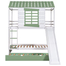 Twin Over Twin House Bunk Bed With Convertible Slide And Trundle - White by HouseOfZazla
