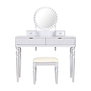 Luxury Vanity Desk With Round Mirror Height Adjustable Dressing Table Set Engineered Wood - Silver by HouseOfZazla