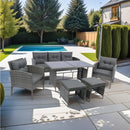 6 Piece Patio Wicker Sectional Set Patio Backyard Conversation Set Grey Wicker + Dark Grey Cushion