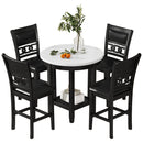 5-piece Counter Height Dining Round Table Set with One Faux Marble Top Dining Table and Four PU-leather Chairs,Dark Espresso