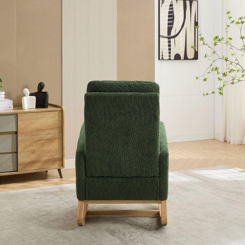 25.4"W Rocking Chair for Nursery, High Back Glider Chair with Retractable Footrest, Side Pocket, Rocking Accent Armchair with Rubber Wood Legs for Living Room/Bedroom.Green