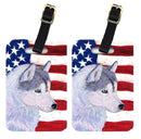 USA American Flag with Siberian Husky Luggage Tag