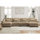 Modern Sectional Sofa With Ottoman, Round Bolster Armrests, Waist And Throw Pillows by HouseOfZazla