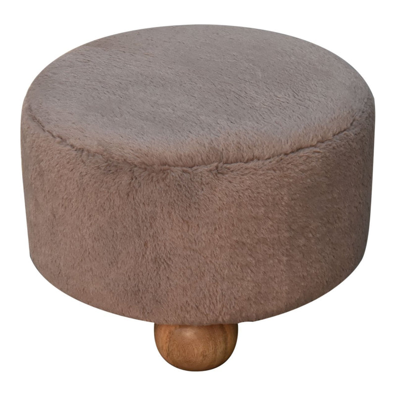 Walker Edison | Mocha Faux Fur Round Ball Footstool