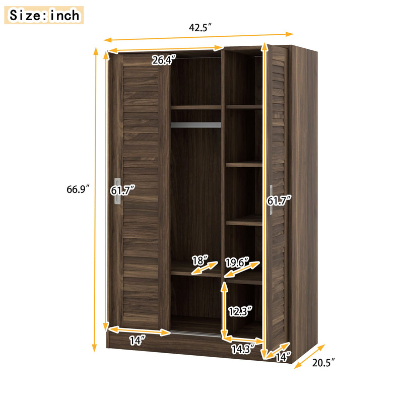 3-Door Shutter Wardrobe with shelves, Wulnut