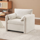 Fixed Modern Accent Chair Single Seater Plush Chenille Lounge Chair With High Resilience Cushion - Ivory White by HouseOfZazla