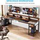 2 Person Desk With Monitor Stand, Long Office Workstation With Dual Storage Shelves And Frame - Brown / Black by HouseOfZazla