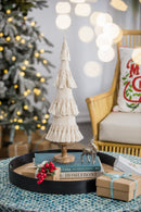 Fringes Embellished Cone With Wooden Base