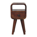 Solid Wood Extra Mini Curve Bedside, 1-Drawer, 1 Open-Slot, Chestnut