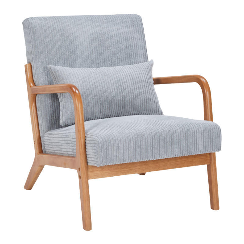 Mid-Century Modern Accent Chair, Arm Chair Living Room Chairs with Pillow Upholstered Reading Chair with Solid Wood Frame &  Living Room Bedroom Balcony (Antique Dark Grey)