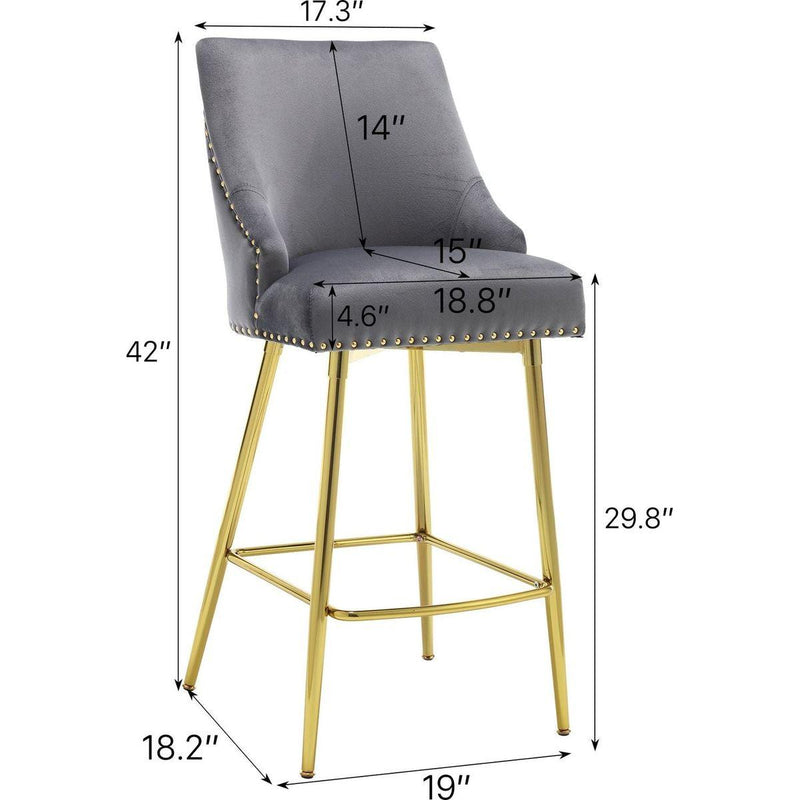 velvet high bar chair with gold zipper high back, suitable for bar area, dining area, leisure area and other occasions