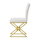 7-Piece Modern Dining Table Set, Rectangular Marble Texture Kitchen Table and 6 PU leather Chairs with X-Shaped Gold Steel Pipe Legs for Dining Room (White)