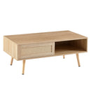 41.34" Rattan Coffee Table, Sliding Door For Storage, Solid Wood Legs, Modern Table For Living Room by Unique Piece Furniture