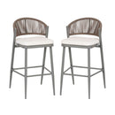 Outdoor Bar Height Metal Frame Counter Stools With Scallop Shaped Backrest & Water Resistant Cushions