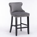 Contemporary Upholstered Wing-Back Barstools With Button Tufted Decoration And Wooden Legs, And Nailhead Trim, Leisure Style Bar Chairs, Bar Stools (Set of 2) by Unique Piece Furniture