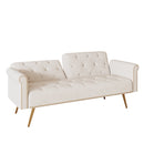 69.7 inch beige velvet nail head sofa bed with throw pillow