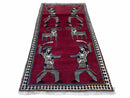 3 X 6 Handmade Wool Rug Tribal Balouch Warriors Deer Animal Pictorial Red Swords