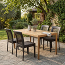 5-Piece Outdoor Dining Set, Acacia Wood Rectangular Patio Table & 4 PE Rattan Iron Frame Dining Chairs by HouseOfZazla