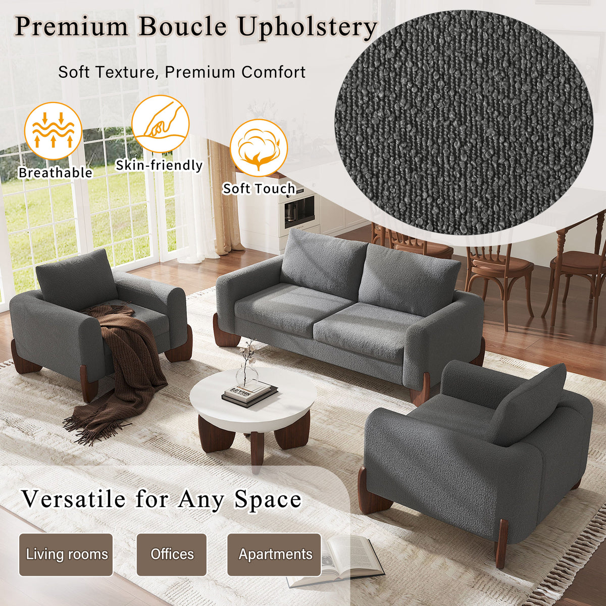 U_Style Modern 3-Piece Living Room Sofa Set, photo 7 of 10