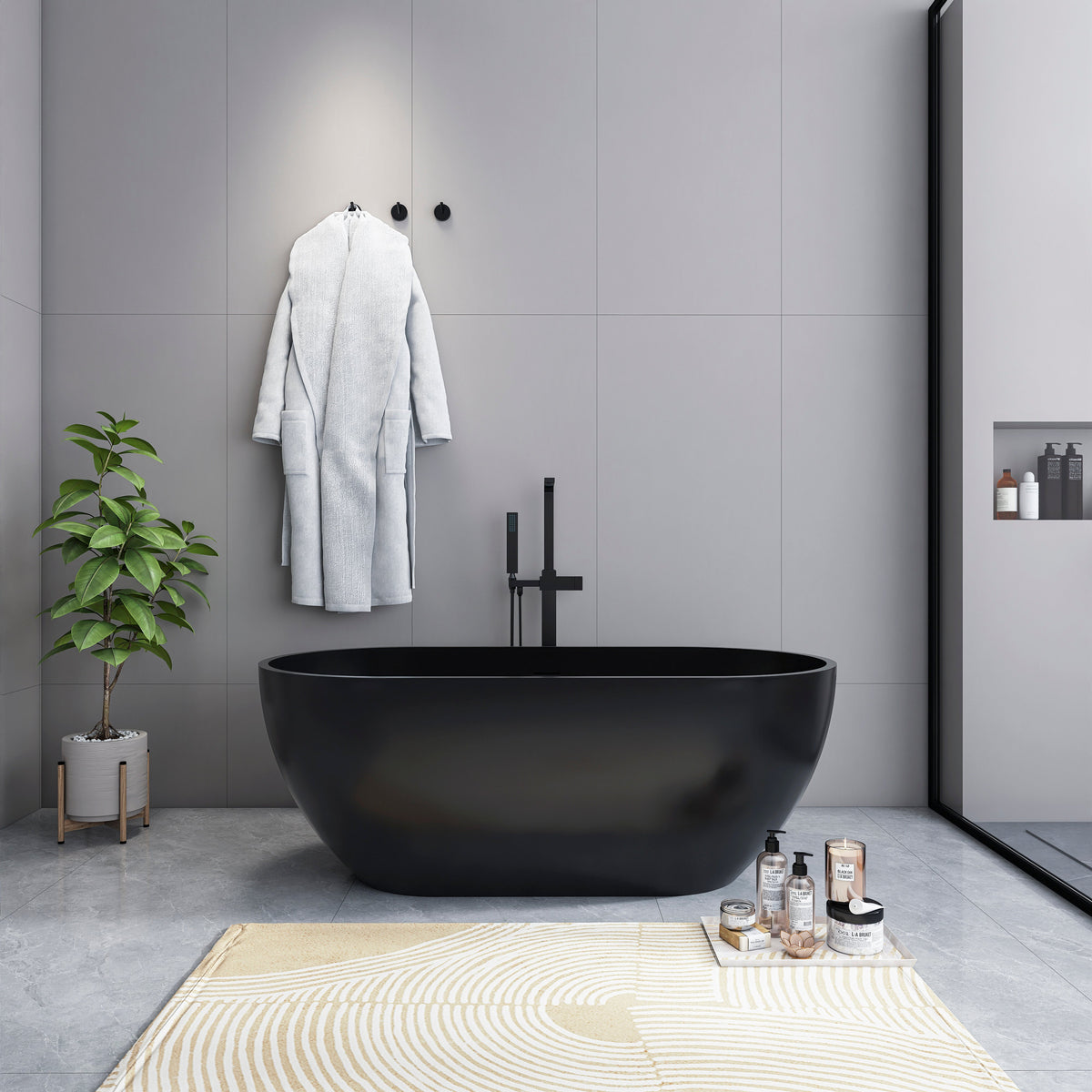 59 Inch Solid Surface Oval Freestanding Bathtub, photo 2 of 10