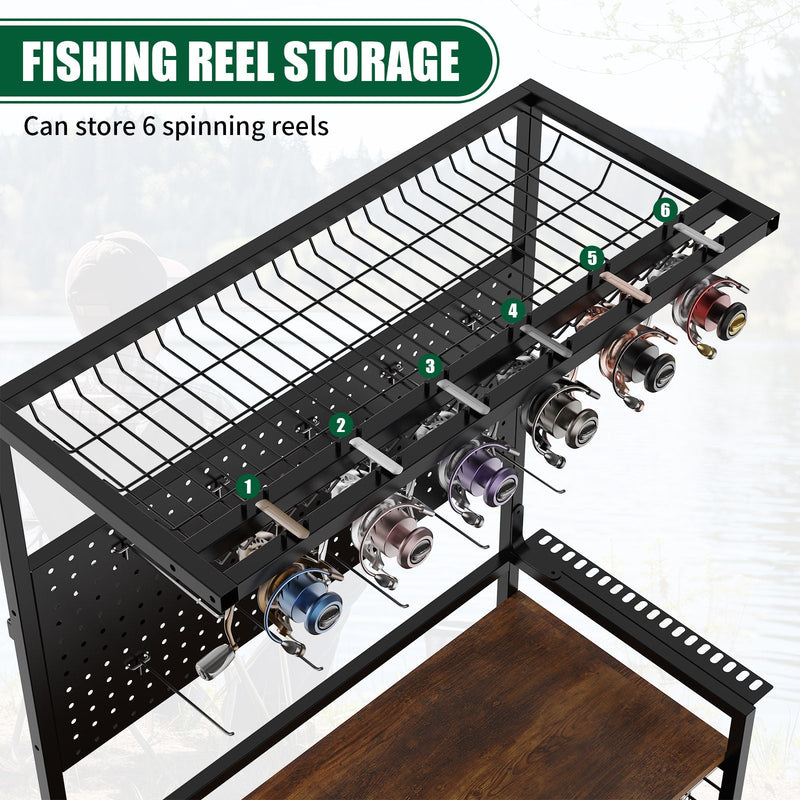Fishing Rod Storage Rack With Pegboard, Rolling Tackle Organizer Cart - Black, photo 12 of 13