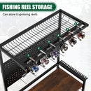 Fishing Rod Storage Rack With Pegboard, Rolling Tackle Organizer Cart - Black by HouseOfZazla