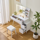 Modern Makeup Vanity Desk With LED Lights & Mirror 4 Drawer Dressing Table Set Space Saving For Bedroom - White by HouseOfZazla