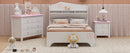 3-Pieces Bedroom Sets Twin Size House Bed with Storage Headboard, Wooden Nightstand and Storage Dresser,White