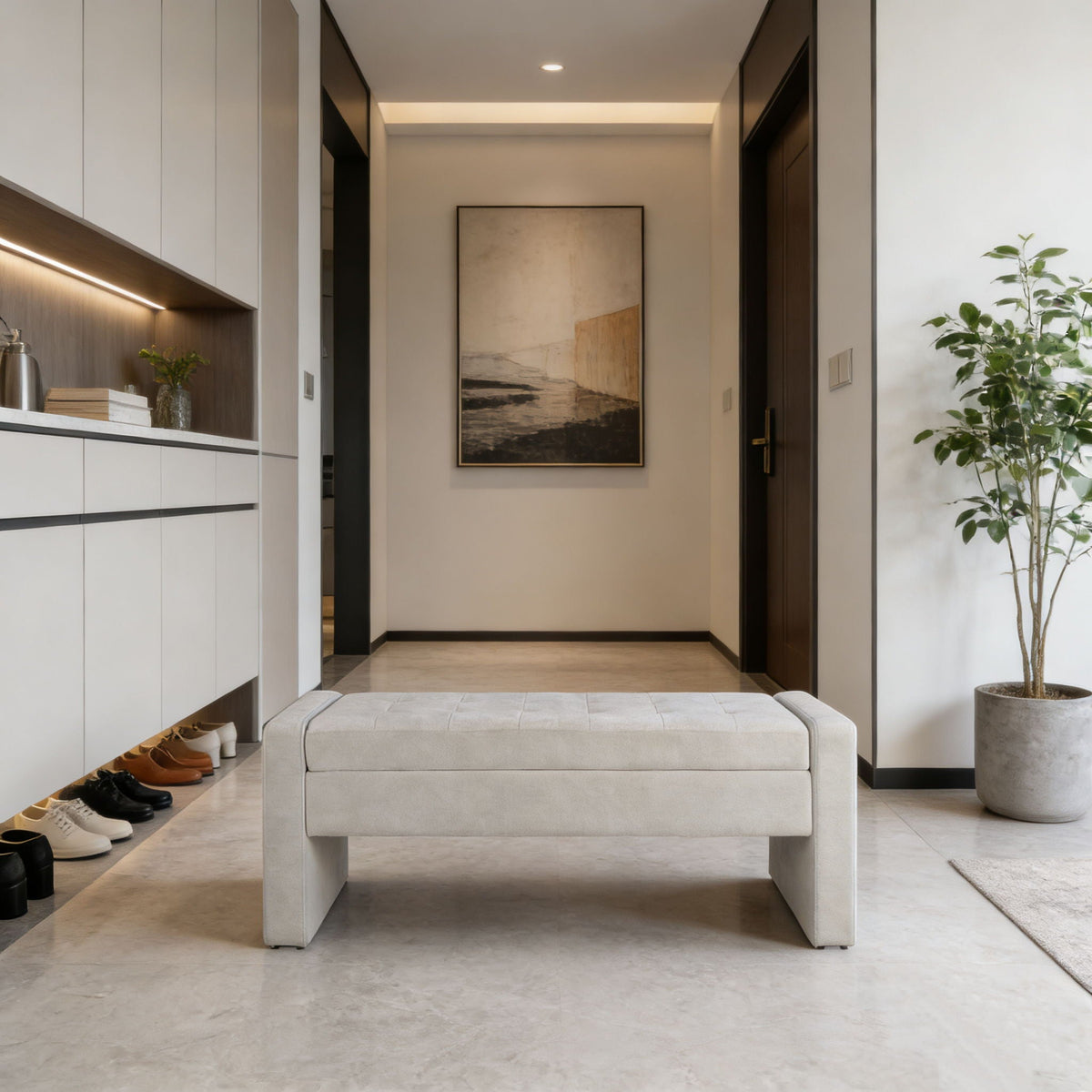 Upholstered Storage Bench With Tufted Seat, Ottoman For Living Room - White, photo 6 of 6