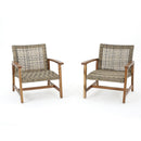 Outdoor Acacia Wood Wicker Club Chairs with Acacia Wood Frame, 2-Pcs Set