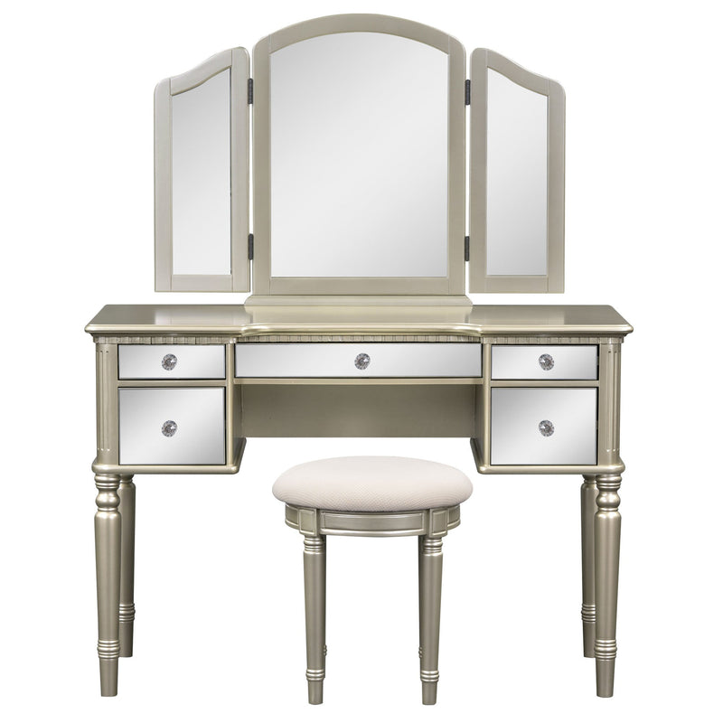 43" Dressing Table Set with Mirrored Drawers and Stool, Tri-fold Mirror, Makeup Vanity Set for Bedroom, Gold