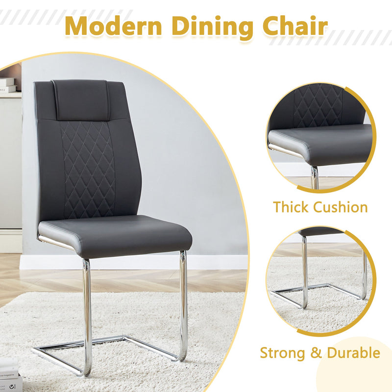 Table and chair set.55'x31.4' Cream-Style White MDF Dining Table Set with 6 Dark Gray Chairs With Silver Metal Legs.MDF Tabletop and metal frame legs.Adding a warm atmosphere to your family.