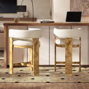 Vavona - Burl Upholstered Barrel Back Counter Height Bar Stool - Polar Off White by HouseOfZazla