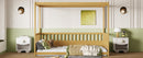 Twin Size Canopy Bed Frame with Guardrails for Kids