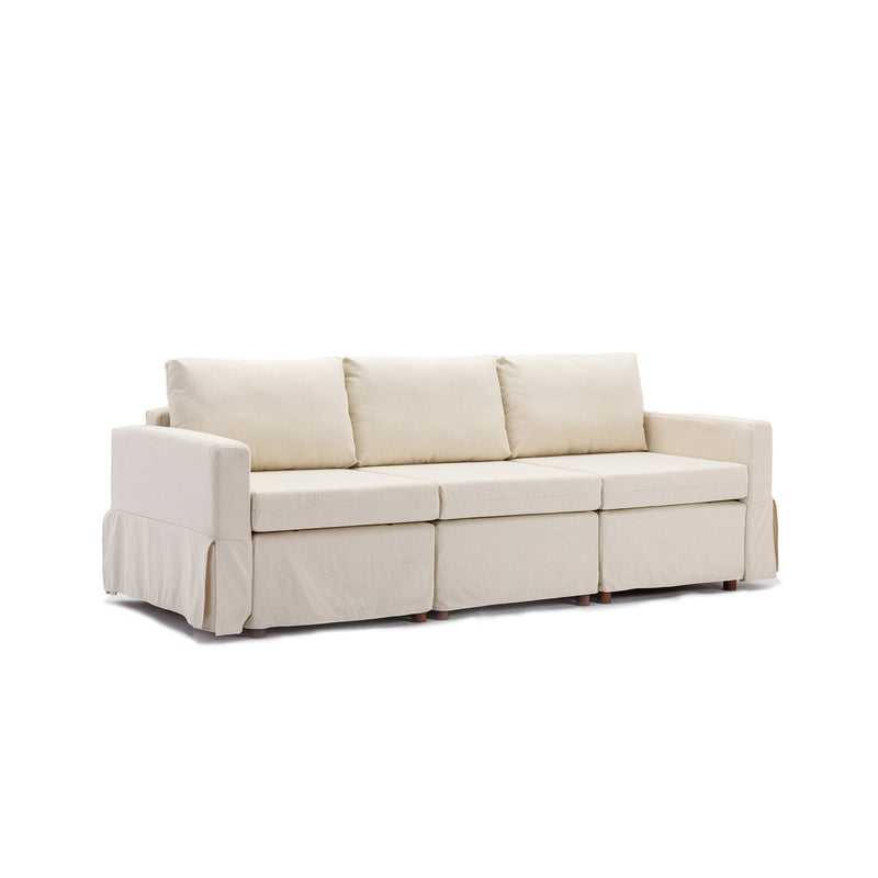 3 Seat Module Sectional Sofa Couch With 2 Ottoman,Seat Cushion and Back Cushion Removable and Washable,Cream