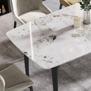 70.87" Modern Artificial Stone Pandora White Curved Black Metal Leg Dining Table - Antique White by HouseOfZazla